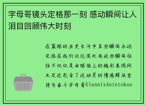 字母哥镜头定格那一刻 感动瞬间让人泪目回顾伟大时刻