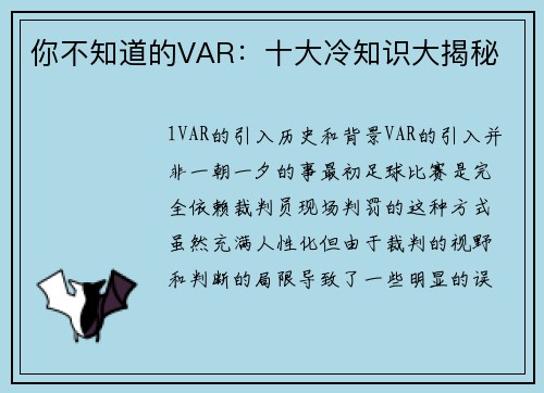 你不知道的VAR：十大冷知识大揭秘
