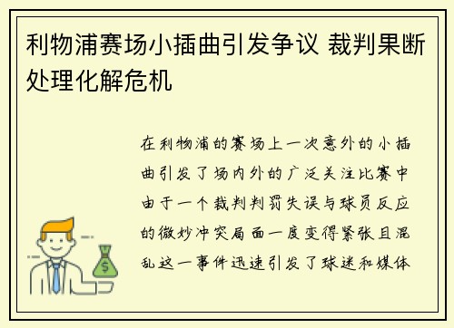 利物浦赛场小插曲引发争议 裁判果断处理化解危机